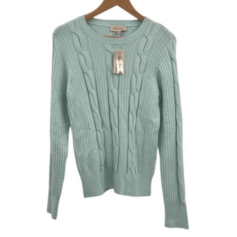 Philosophy Sweater Cable Knit Women Large Mint Green‎ Pullover Long Sleeve New